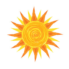 Radiant Sun: A vibrant, hand-drawn illustration of a radiant sun with orange and yellow hues. This artwork radiates warmth and positivity.