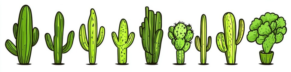 Graphite cacti are placed on a white background, while hand-drawn agave, saguaro, and prickly pear plants are illustrated on a black background