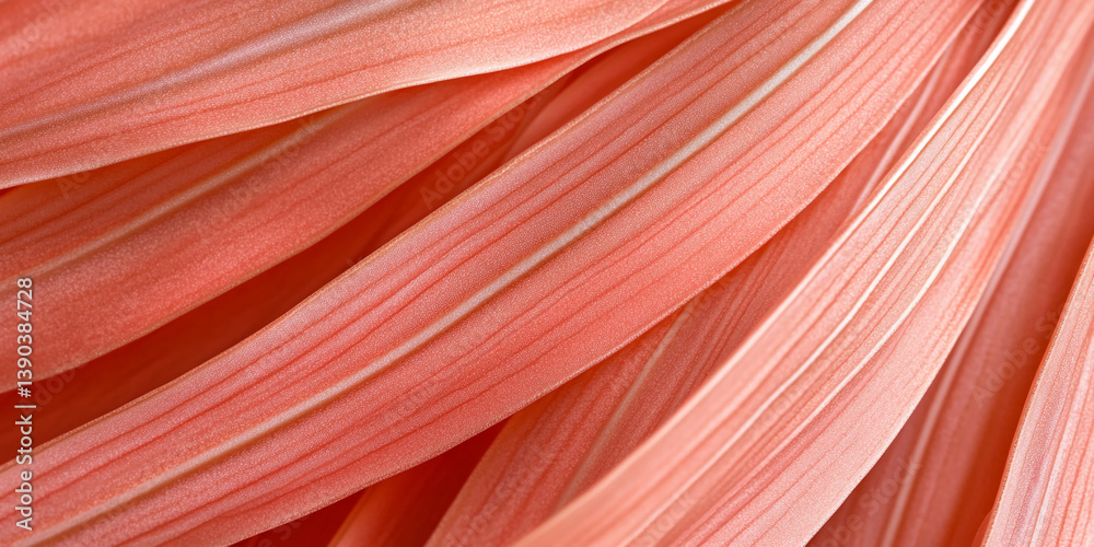 Aufkleber Close-up of coral-colored leaf texture, showing parallel lines, creating a smooth and linear appearance, showcasing natural texture for design concepts