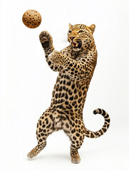 happy leopard dance , stand up by two legs and funny dance , smile, realistic pose, full body, natural light, full hd 8K, white isolated background, hyperrealistic photography