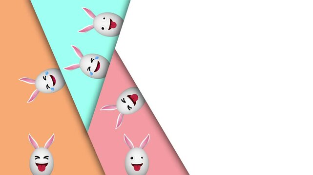 crazy expression easter egg with bunny ears on unique colorful shape with copy space for greetings and blessings. funny easter holiday animation.