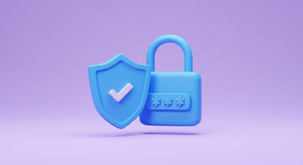 Secure your digital life with a strong password and unwavering protection, a calming blue 3D illustration on a soft purple background.