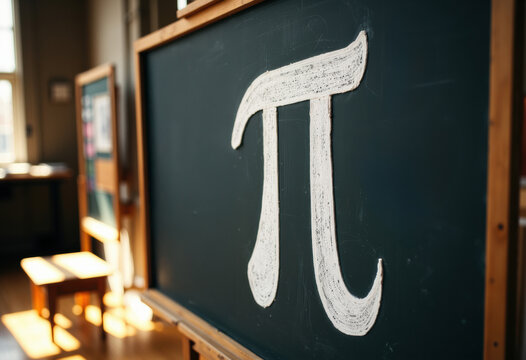 Chalkboard displaying the mathematical symbol for pi in a classroom setting - Powered by Adobe