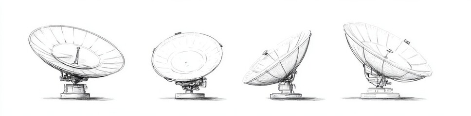Obraz premium Satellite dishes in multiple orientations, demonstrating the progress in communication technology