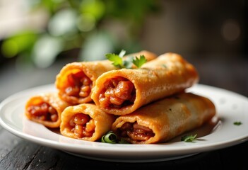 Delicious crispy spring rolls filled with savory ingredients on a plate