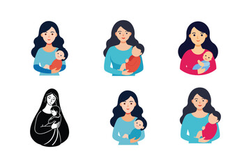 mother holding baby vector art silhouette