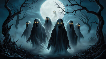 Ghostly Gathering in the Moonlit Forest