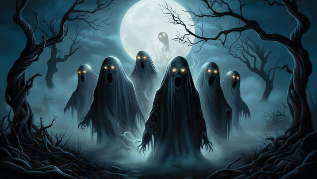 Ghostly Gathering in the Moonlit Forest