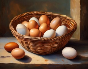 Country Basket Full of Chicken Eggs