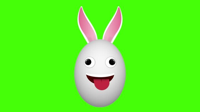 tongue out and crazy facial expression easter egg on green screen. concept for easter holiday celebration.