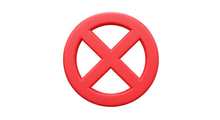 Obraz premium A bold red X, a definitive symbol of cancellation, rejection, or error, rendered in a three-dimensional style against a plain white background.