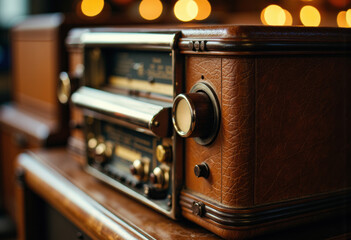 Vintage radio with a classic design, showcasing intricate details and warm tones