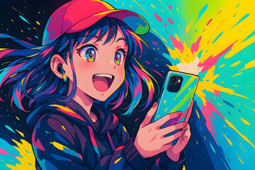 Girl using a smartphone AI