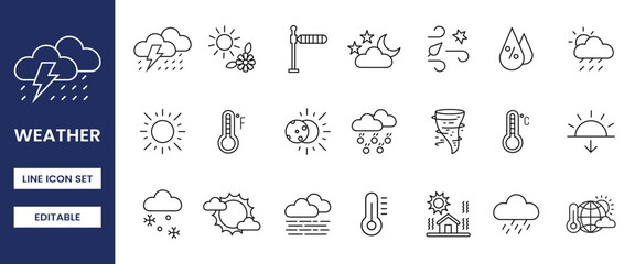 weather icon set, weather icon symbols, icon set, editable stroke