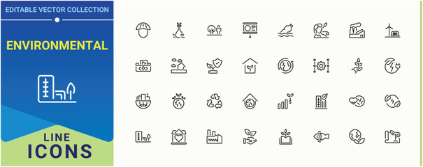 Environmental line icon set. Contain linear symbols nature, eco, earth, green, ecology and more. Environment linear icon collection. Modern vector UI icons. Pixel perfect.
