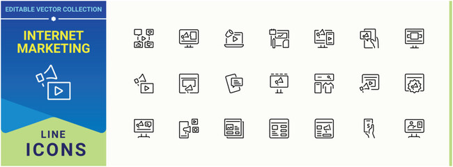 Internet Marketing related icon. Digital Marketing simple icon. Advertising minimal thin line web icons set. Collection for mobile and web apps. Conceptual pictogram and infographic.