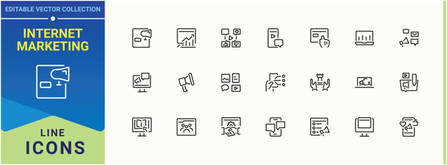 Internet Marketing related icon. Digital Marketing simple icon. Advertising minimal thin line web icons set. Collection for mobile and web apps. Conceptual pictogram and infographic.