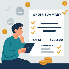 Order summary & review flat vector