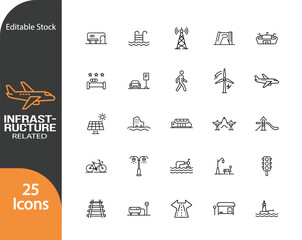 25 Simple Line Icons Representing Infrastructure