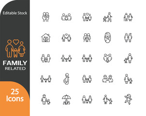 25 Simple Line Art Family Icons for Design Projects