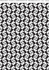 Truchet Tiles Contrasting Triangles Pattern in gray and Black