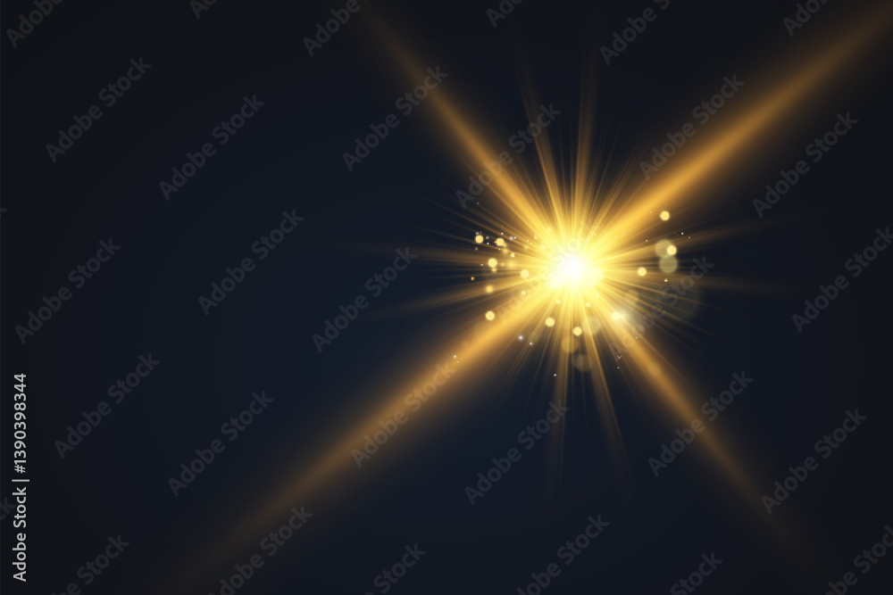 Poster glowing star, sparkle, light streak, and shimmering particle on transparent background for overlays 