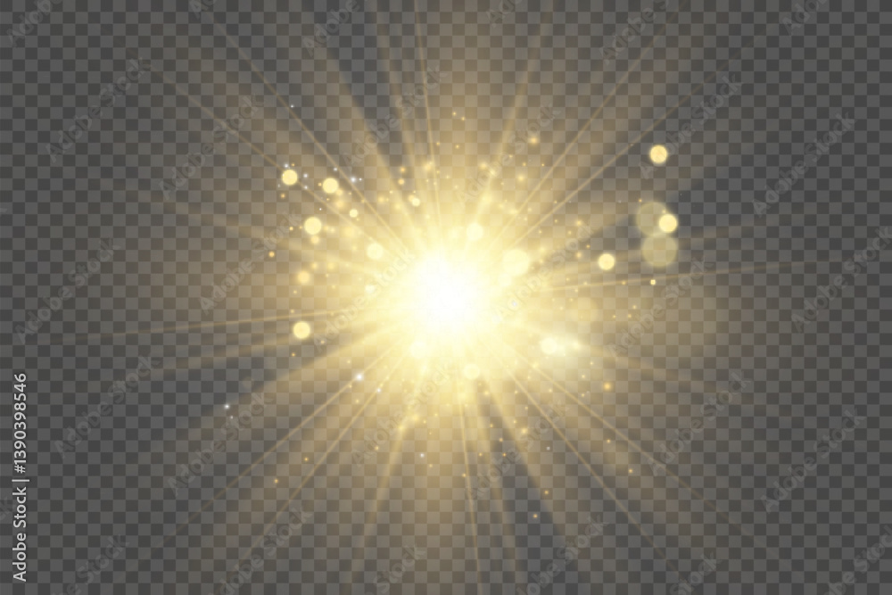 Poster glowing star, sparkle, light streak, and shimmering particle on transparent background for overlays 