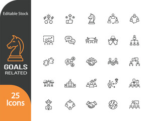 25 Minimalist Line Icons for Goals and Business Success