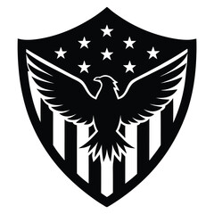 Fototapeta premium American Flag Shield with Soaring Bald Eagle Vector Silhouette