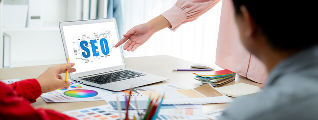 SEO search engine optimization for brisk e-commerce and online retail business showing on computer...