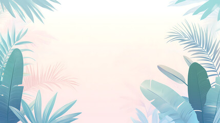 Fototapeta na wymiar Pastel tropical leaves frame background.