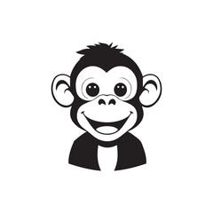 Black and white illustration, cartoon monkey faces, monkey heads, vector  