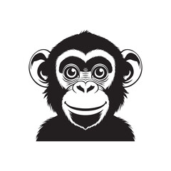 Black and white illustration, cartoon monkey faces, monkey heads, vector  