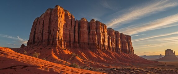 Sunset Bathes Majestic Desert Rock Formation