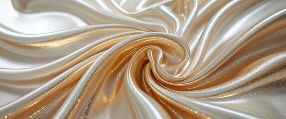 Fototapeta premium Glossy Silk Curves Flowing Background Material in Gold and White.
