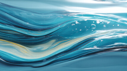 A vibrant abstract rendering of flowing turquoise waves with subtle white and yellow accents visible here