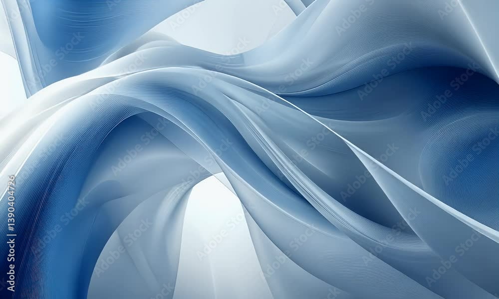 Wall mural abstract flowing waves in soft blue tones with smooth texture and light reflections in a serene visu