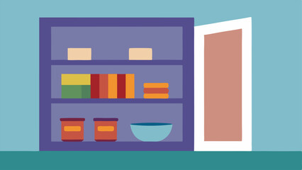 Empty Pantry A simple of an open pantry with shelves save for a few cans and an empty bowl symbolizing the lack of nutritious food.