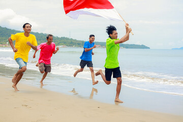 Celebrating Indonesia's Independence Day with enthusiasm on the beach