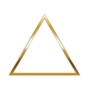 Triangle gold frame. Isolated luxury triangle golden border. Gold triangle flat frame mockup design element. Vector illustration.
