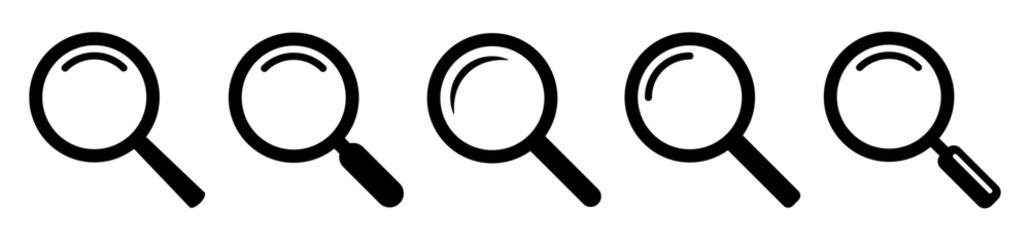 Magnifying glass icon, magnifier icon. Loupe icons set.
