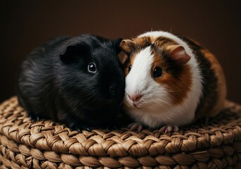 Adorable Guinea Pigs Cuddle Softly Warm Light. AI Generated