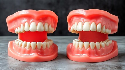 Obraz premium Dental prosthetic models displayed for patient education against a dark backdrop, possibly for marketing