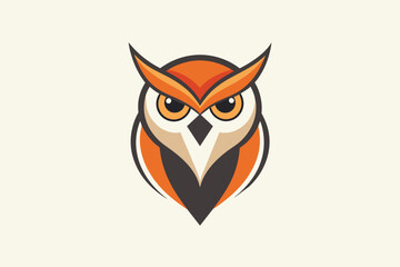 Fototapeta premium An illustration of an orange and brown owl logo with large, prominent eyes.