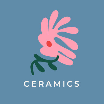 Minimalist Flower Botanical Pink Logo Design Template on Blue Background