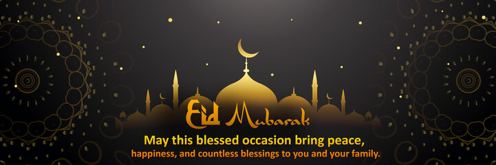 Eid Mubarak abstract background with mosque and moon