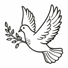 Fototapeta premium Peace Dove with Olive Branch Outline Symbol of Harmony and Hope Line Art Illustration