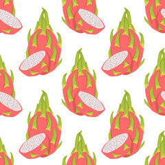 Vector seamless pattern with dragon fruit on white background