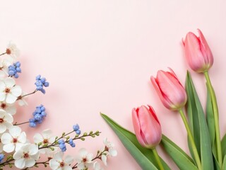 Fototapeta premium A spring bouquet of pink tulips, a floral gift of love and beauty