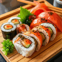 illustration of Traditional Japanese Cuisine Sushi